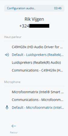 Audio devices panel