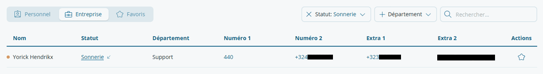 Contacts page with Pickup icon