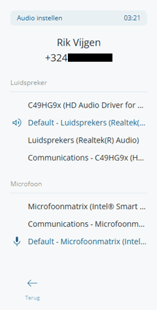 Audio devices panel