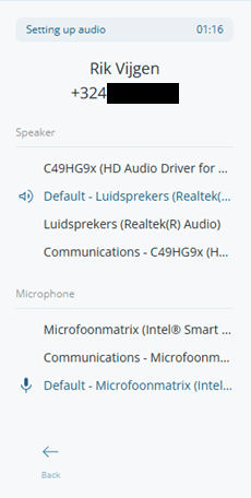 Audio devices panel